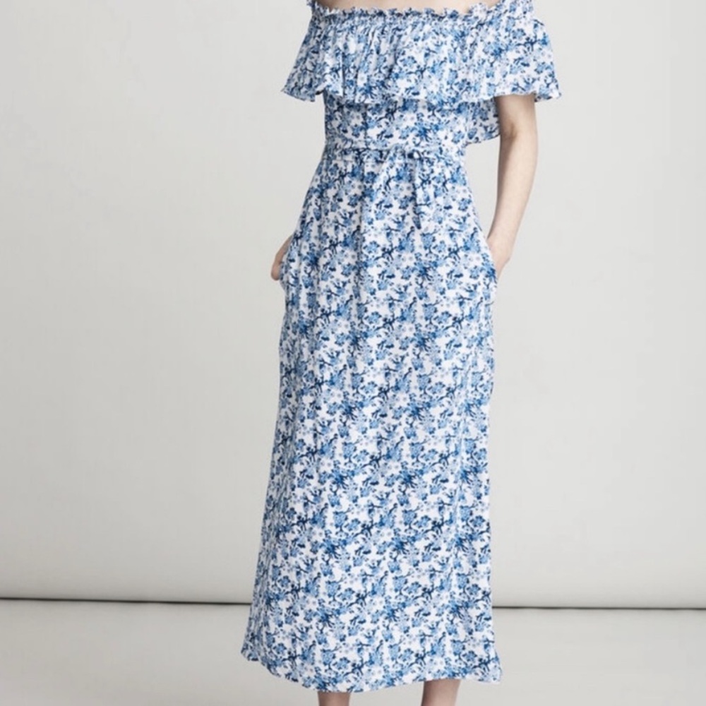 Rebecca Taylor Blue and White Off-Shoulder Aimee Dress - Picture 4 of 8